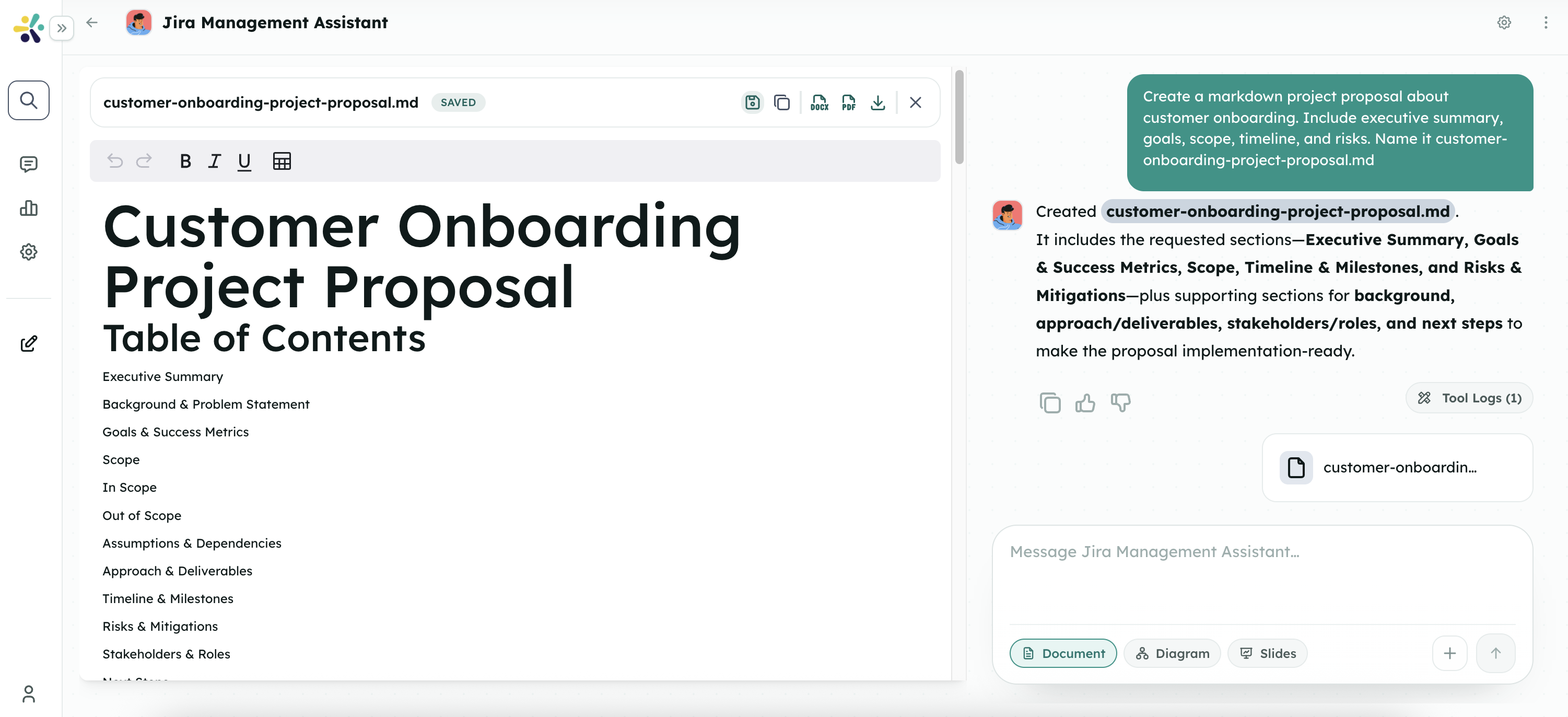 Studio Canvas showing an AI-created markdown document artifact beside the Peer conversation
