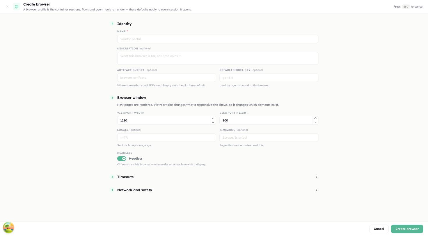 Creating a browser: the Identity section of the full-page form