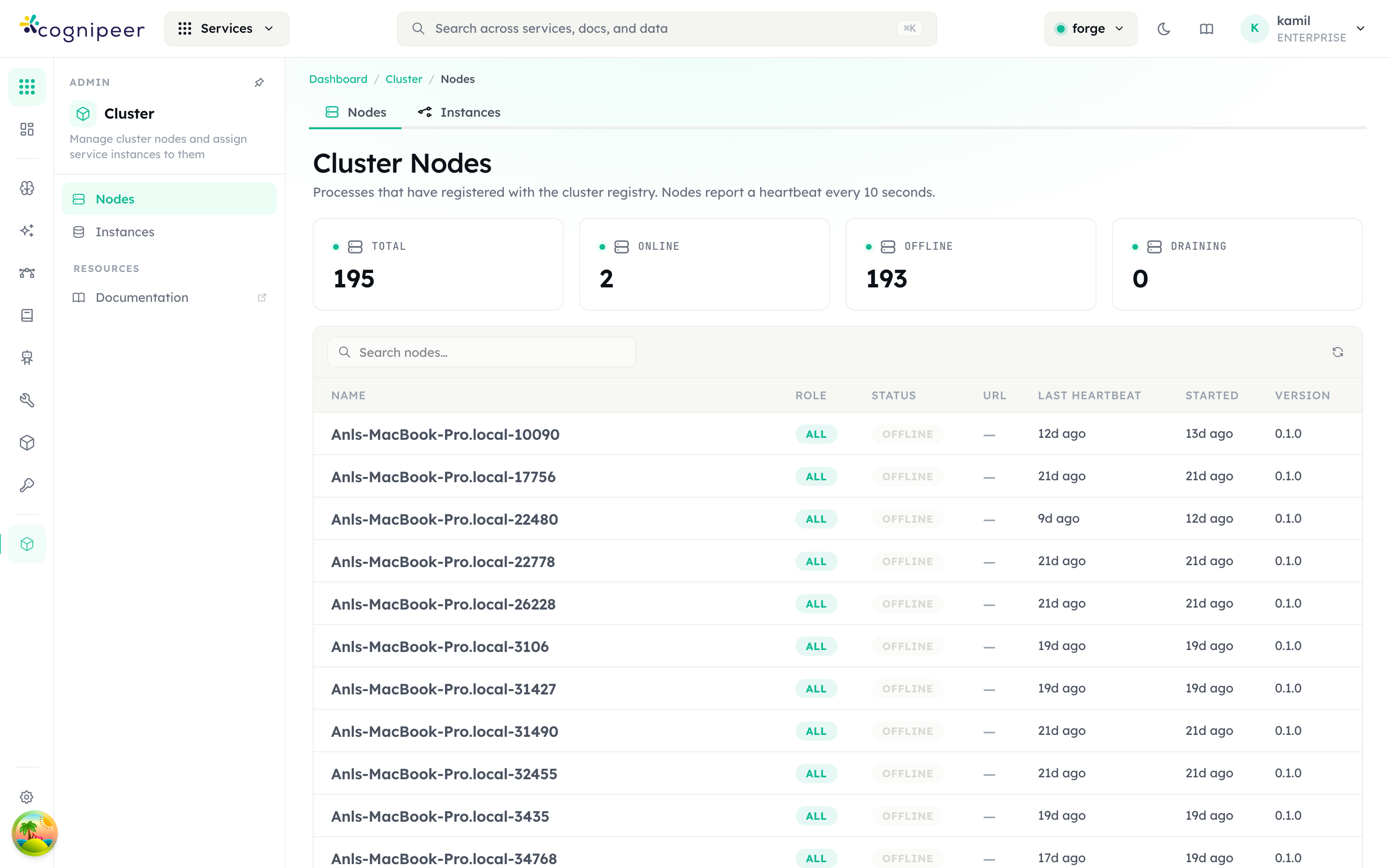 Cluster nodes