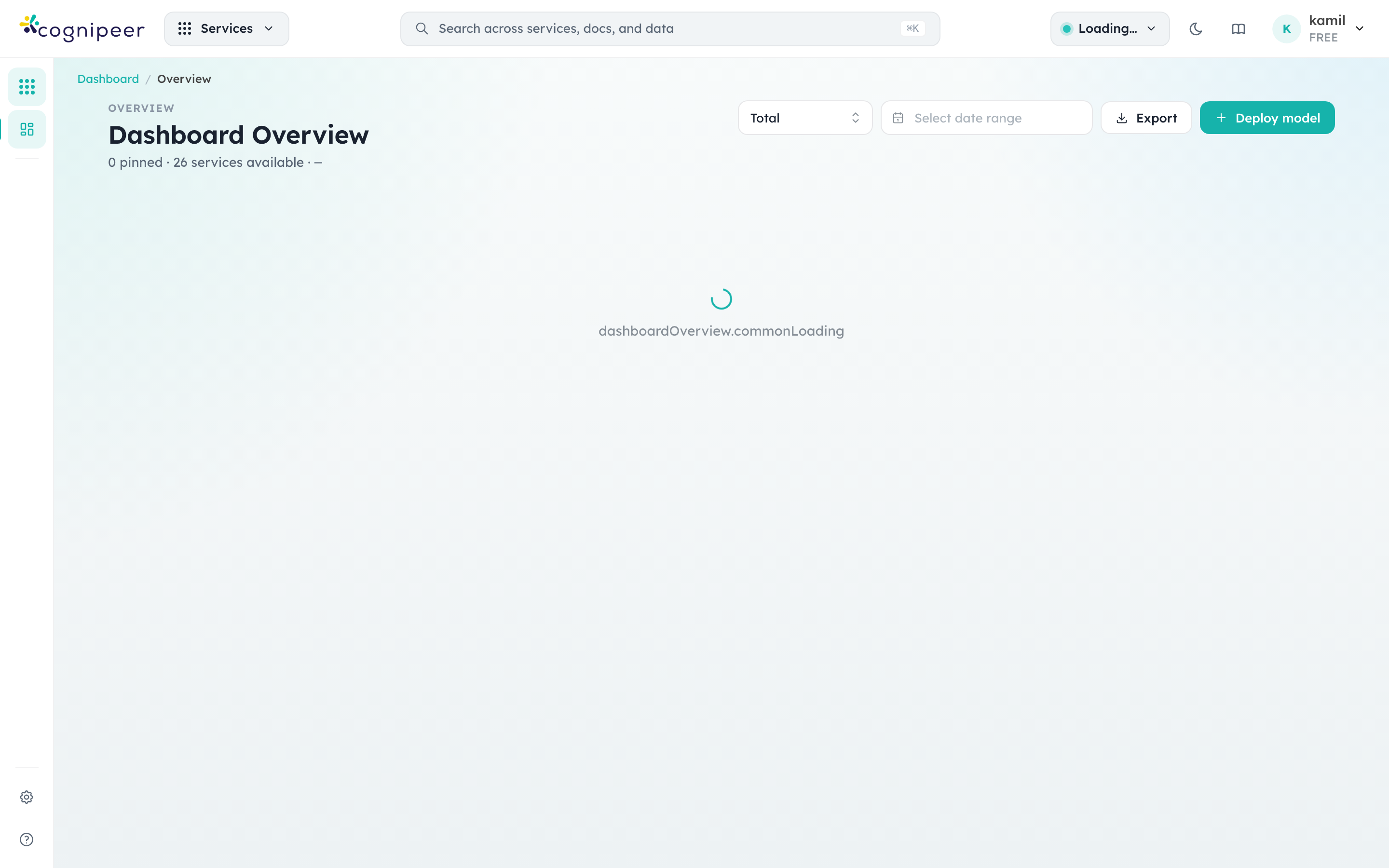 Dashboard overview after login