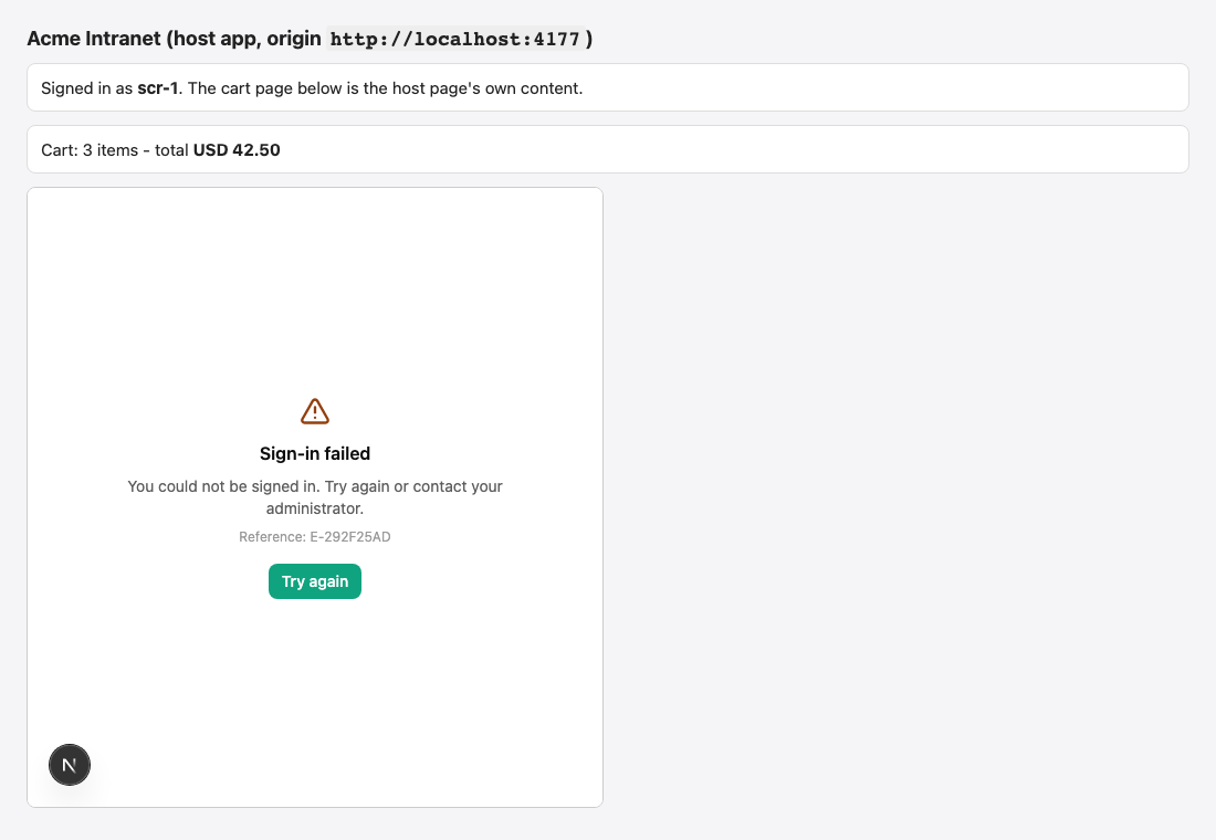 A refused sign-in with its reference code