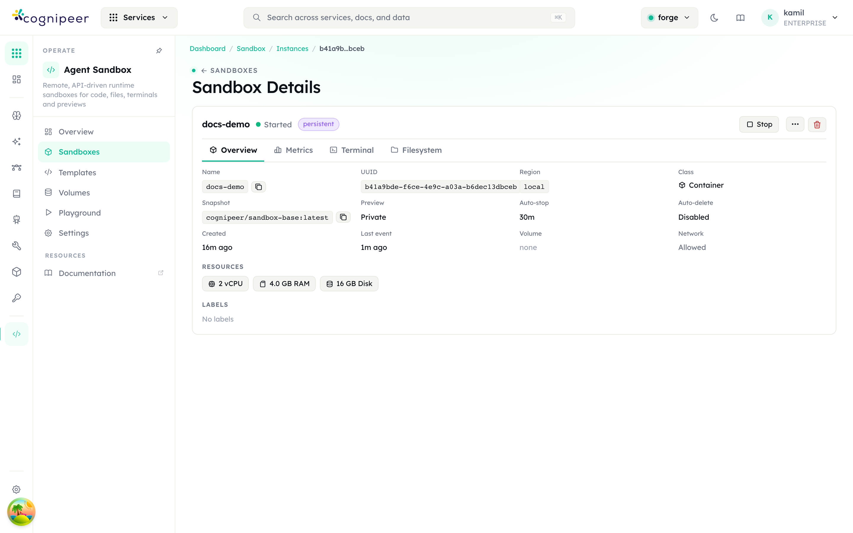 Sandbox detail — overview