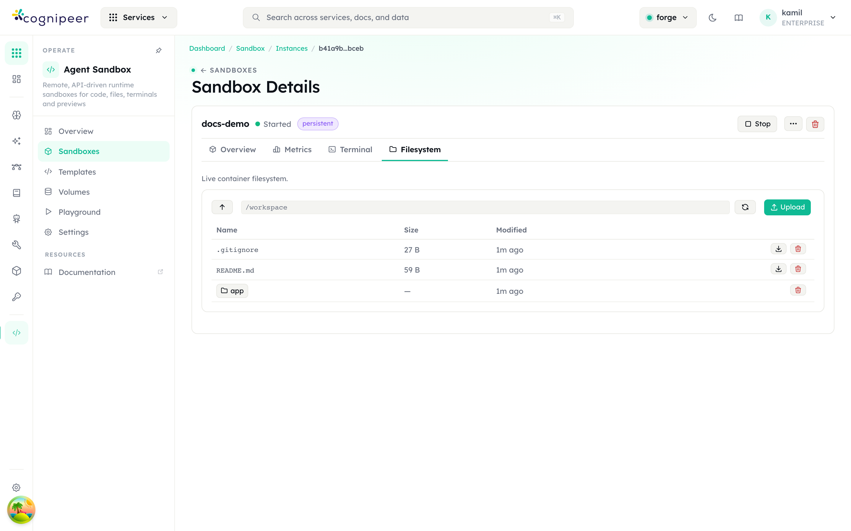 Sandbox detail — filesystem