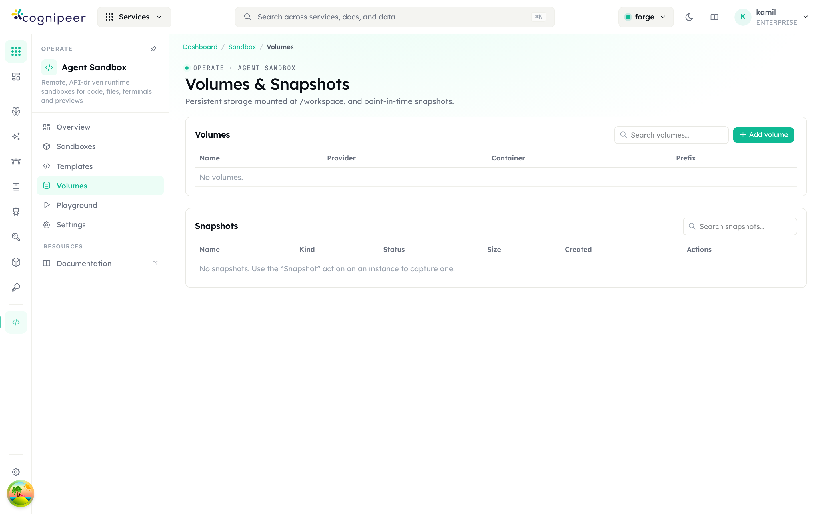 Volumes and snapshots