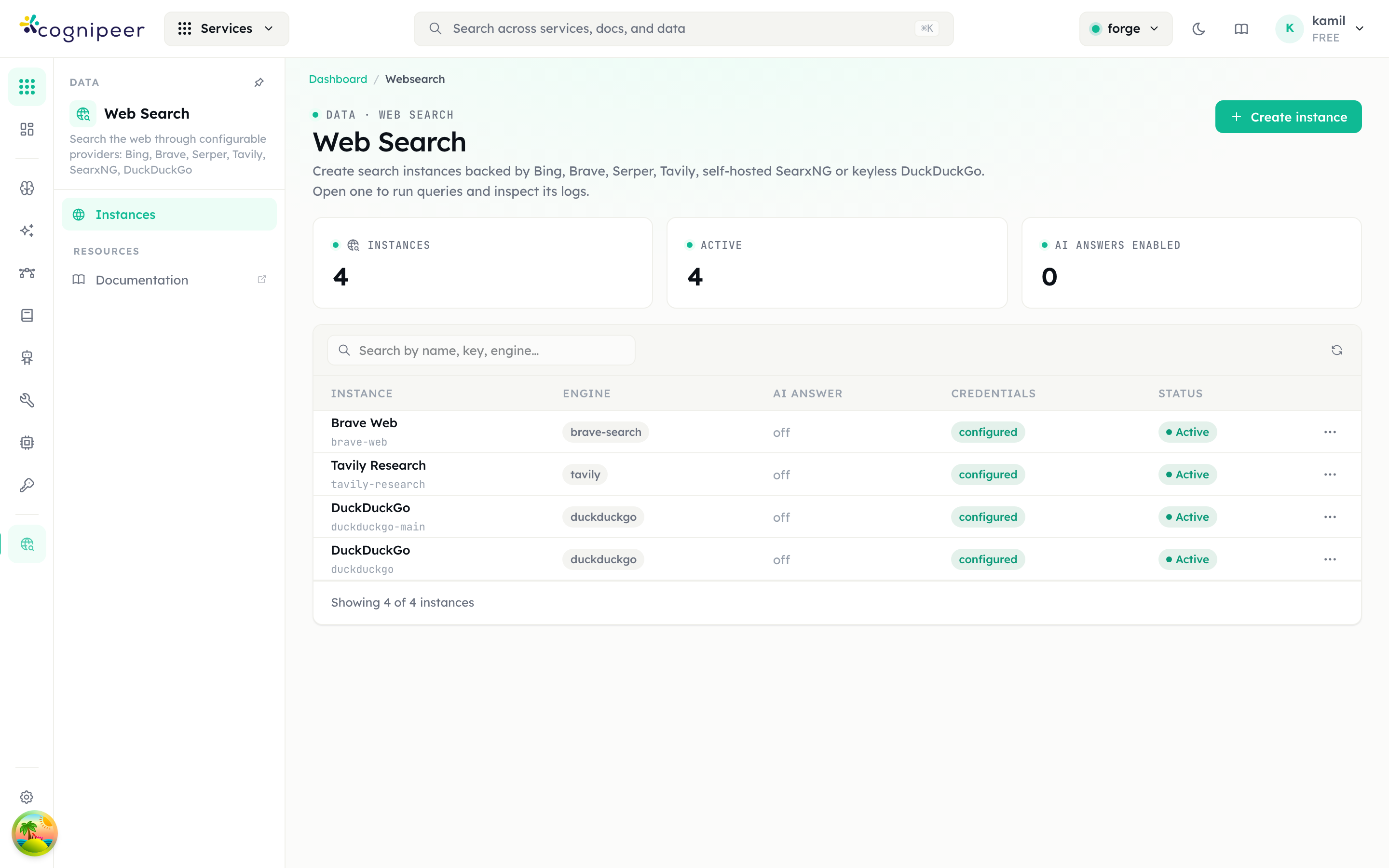 Web Search instances