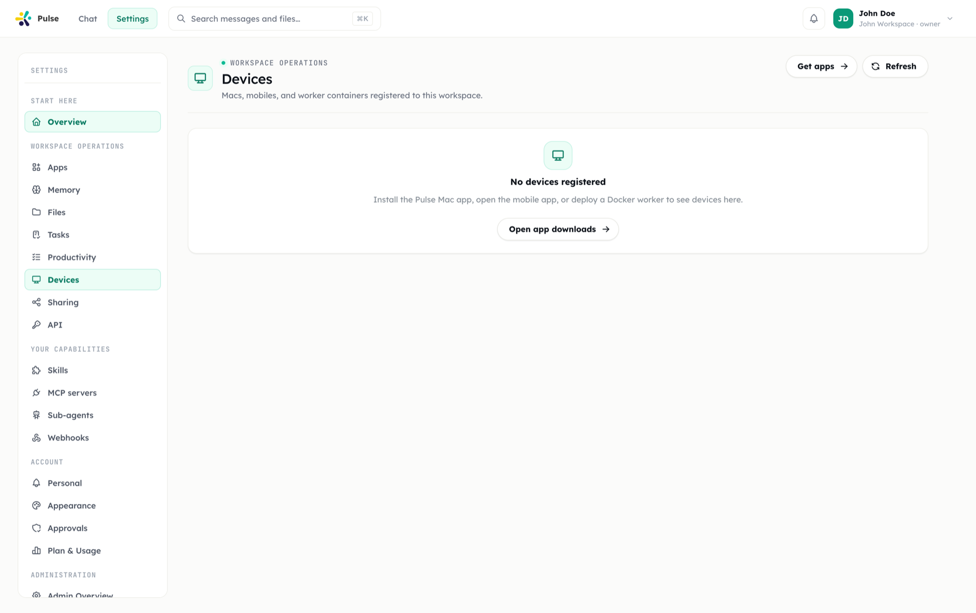 The Devices settings page listing connected desktop and mobile devices